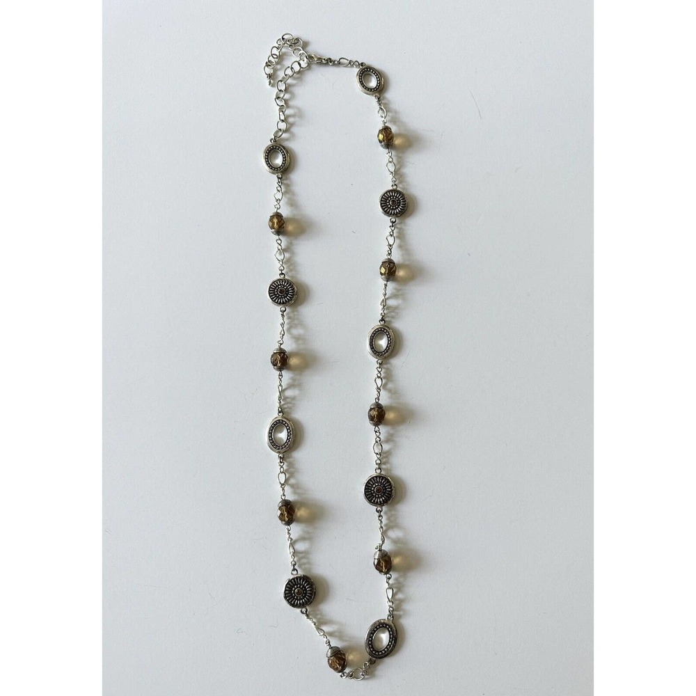 Premier Designs Jewelry Long Necklace Faceted Brown Beads Silver Tone Wrapped